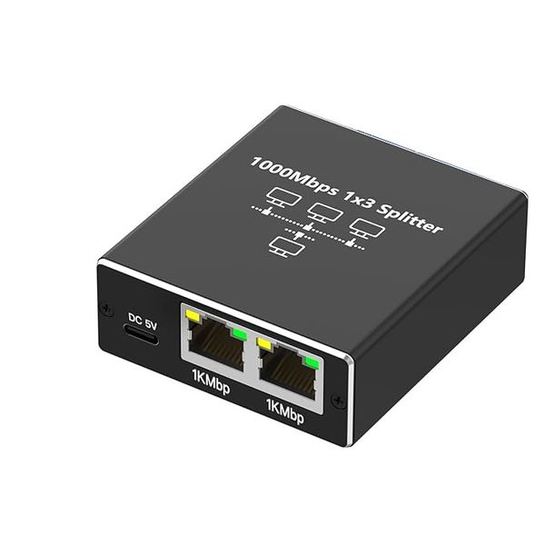 Gigabit Ethernet Switch, Ethernet Splitter 1 To 3, With Usb-C Power Cable