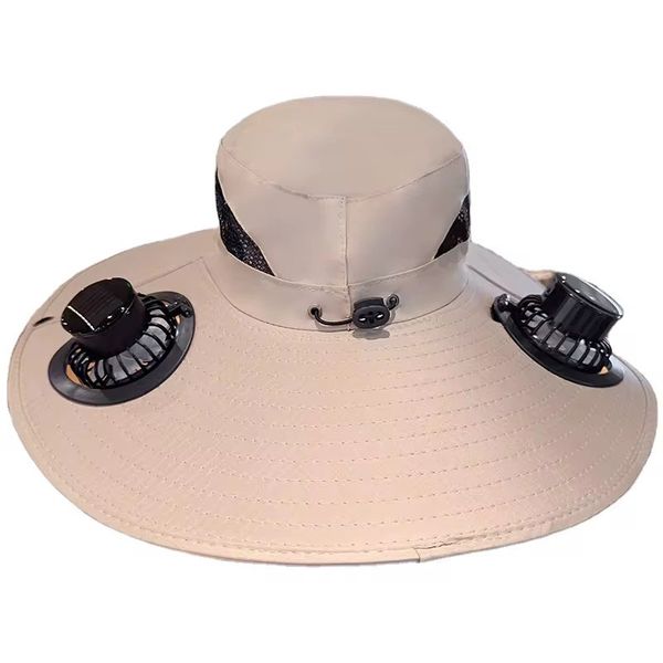 Hat with Fans Solar Power, Sun Hats for Men Women Outdoor Fishing-Khaki