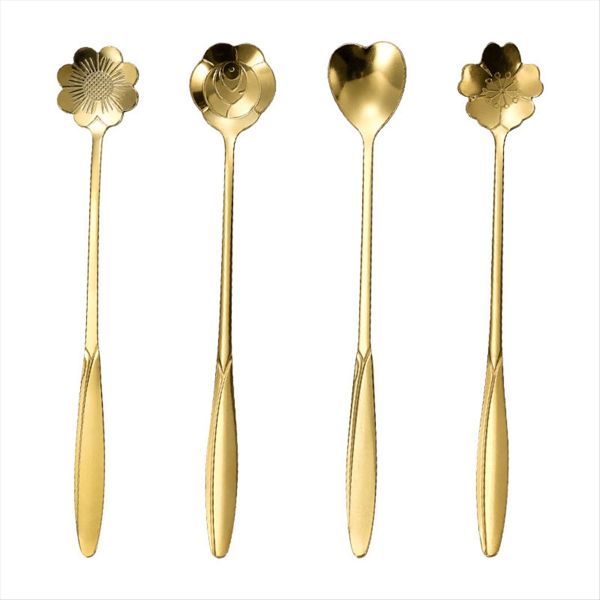 Stainless Steel Cherry Flower Gold Scoop Coffee Spoon Gift 18cm