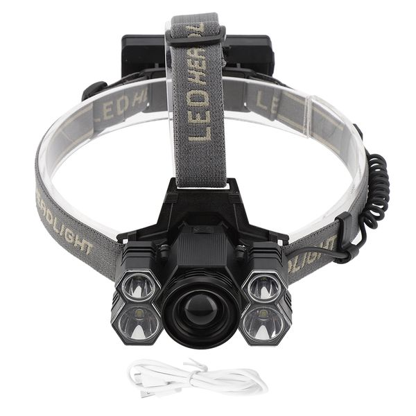 Usb Rechargeable 5Led High Bright Headlight Head Torch Lamp