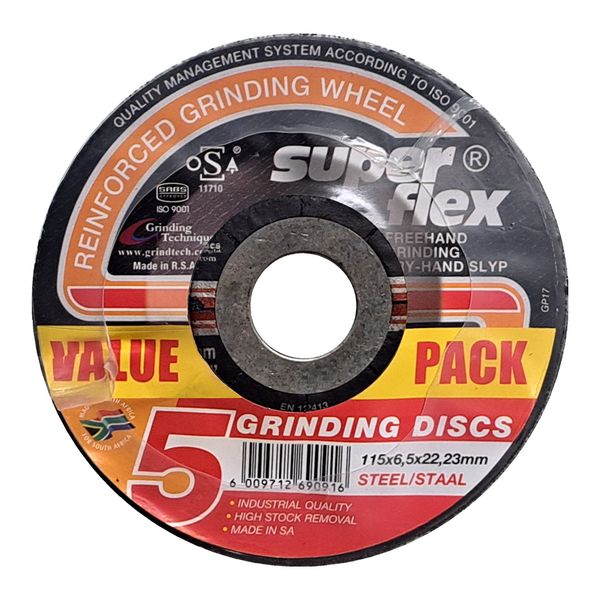 Superflex Industrial Steel Grinding Disc - 115X6mm AS24/30T 5 Pack