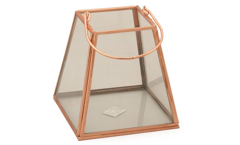 Decorative Glass Lantern for Home Decor - Rose Gold Finish