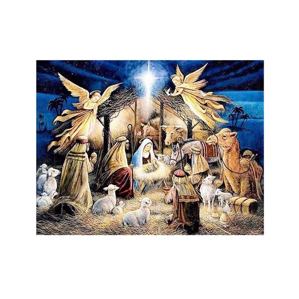 Diamond Painting DIY Kit, Round diamonds, 40x30cm- Birth of Jesus Christ