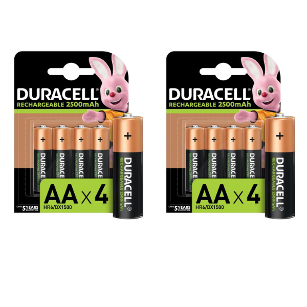 Duracell Rechargeable AA 2500mAh batteries - 2 x 4 Packs (8 Batteries), Shop Today. Get it Tomorrow!