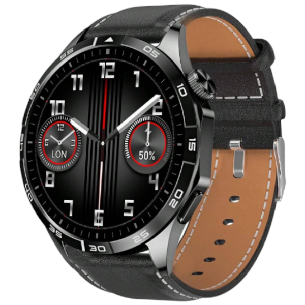 IP68 Waterproof HD AMOLED Smart Watch with Leather Strap - Black