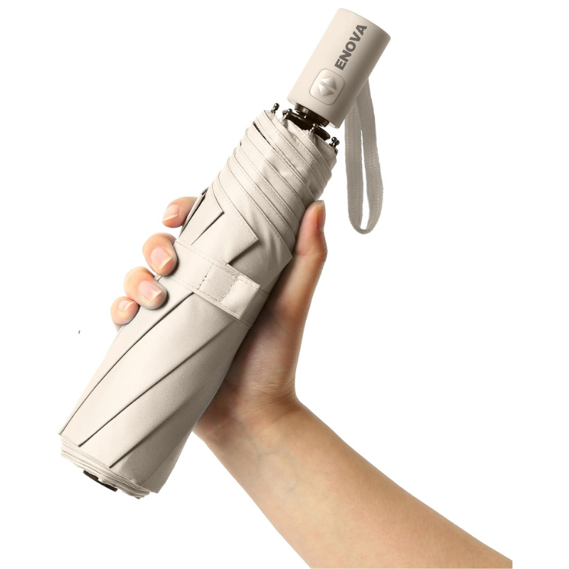 Enova Small UV Protection Travel Umbrella Compact for Rain and Sun - Beige