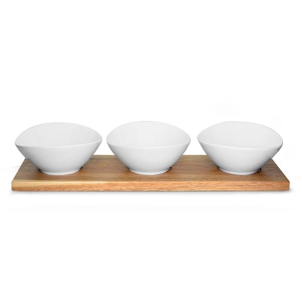 Eetrite 3 Oval Mini Bowls On Wooden Tray