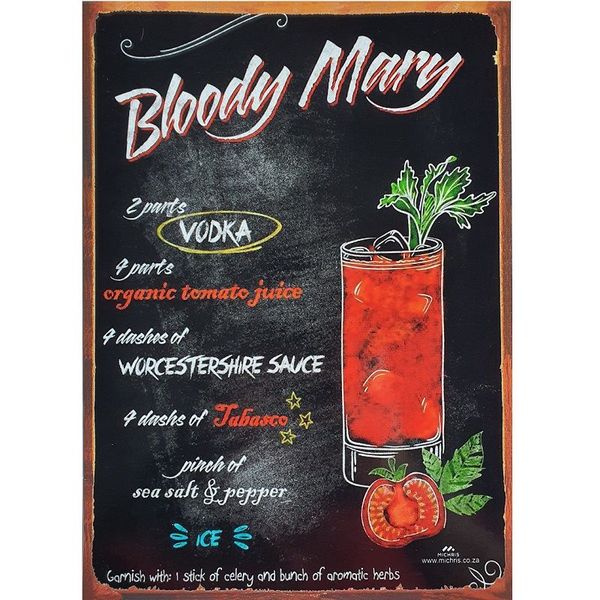 Vintage Metal Tin Signs - Bloody Mary - Pub Decorative Metal Plates