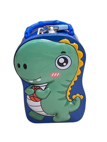 Dinosaur Shaped Metal Piggy Bank Cartoon Coin Bank with Lock and Key