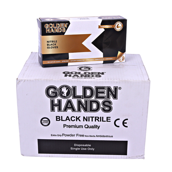 Golden Hands Black Nitrile Gloves - 10 Boxes of 100s - Case