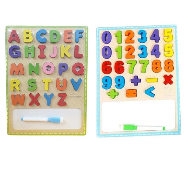 Wooden Puzzle White Board Learning Alphabet Math Symbols Colorful 2Pack Set