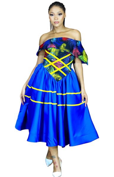 Africa Fashion House Anna-Mo Blue Cross Ankara Dress