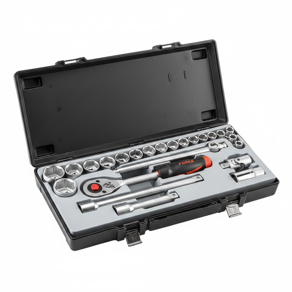 Force 24 Piece 1/2 Inch Drive Socket Set 10-32mm Chrome Bihex
