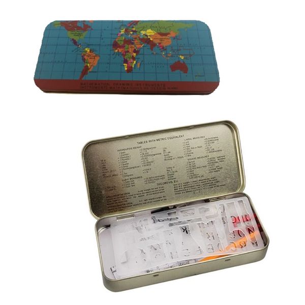 World Map 11 Piece Maths Set In Tin Box (Pack Of 2)
