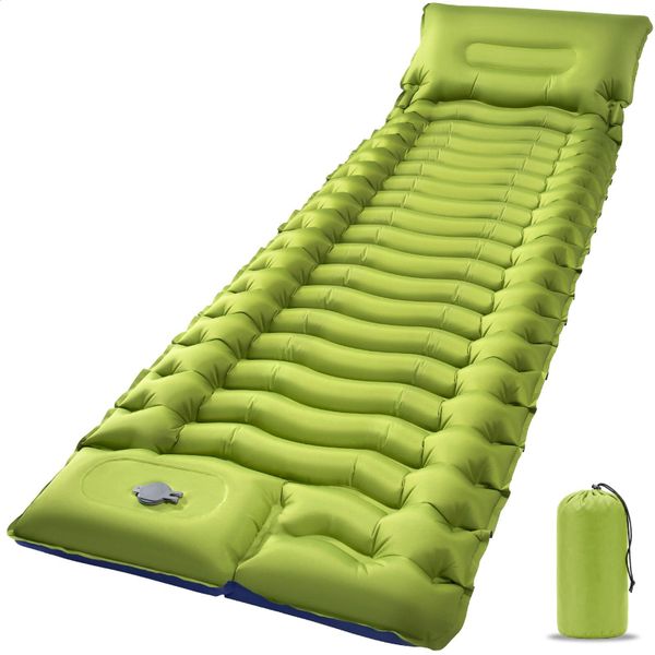 Convenient Camping Mat with Pillow, Outdoor Inflatable Sleeping Mat, Green