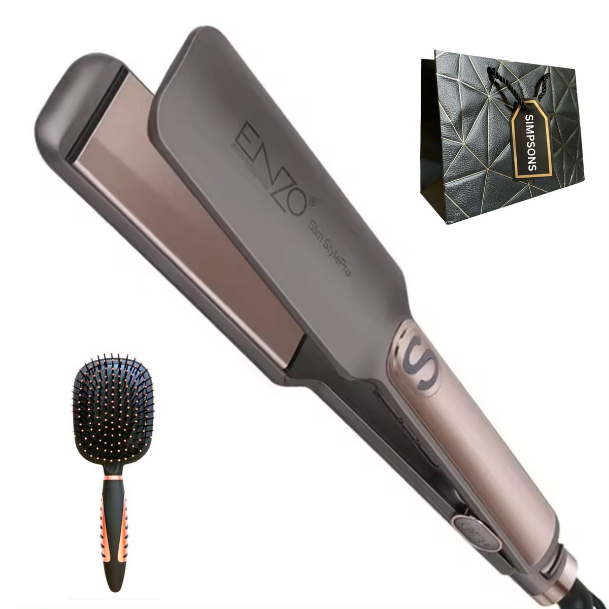 Enzo- Salon Keratin Italian Hair Straightener, Luxury Simpsons Bag