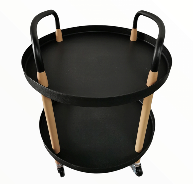 Matte Black 2 Tier Round Trolley Side Table Serving Decoration Trolley