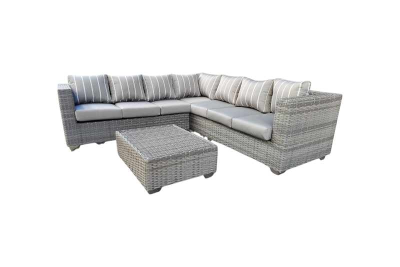 6 Seater White-On-Grey L-Shape Corner Set