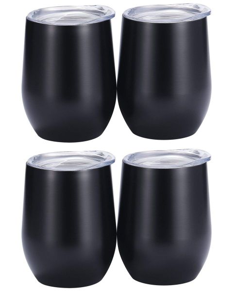 Stemless White Wine Glass with Lid Set of 4