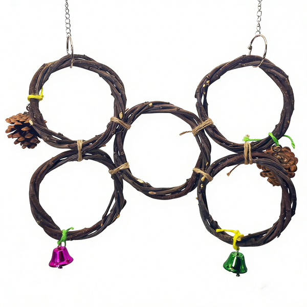 Bird Swing Rings Toy Natural Wood Parrot Climbing