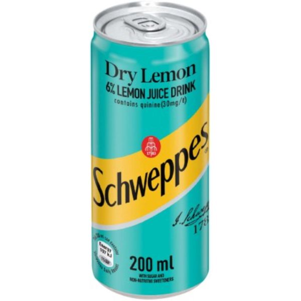 Schweppes Dry Lemon -24 x 200ml Cans | Refreshing Lemon Flavored Soft Drink