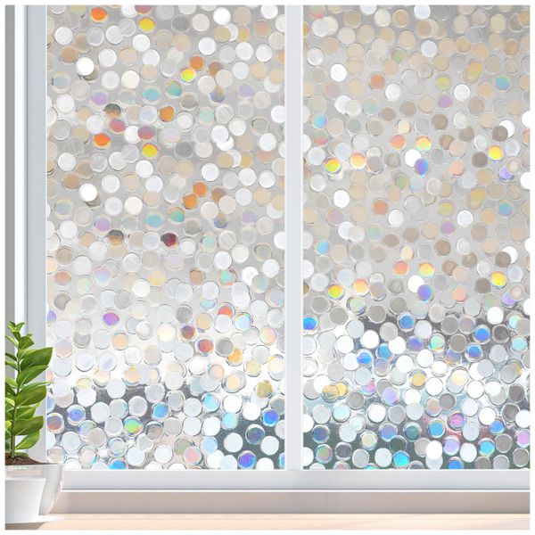 Rainbow Window Film 45×200cm, 3D Static Cling Privacy Film, Circle Design