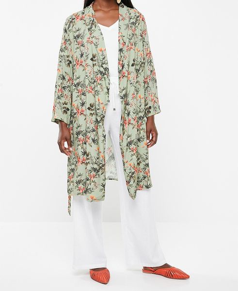Women's Edit Long Kimono - Lovely Floral Green