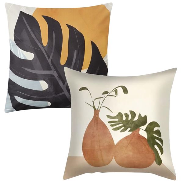 Home Decor Sofa Cushion Cover Pot Plant &amp; Leaf Set of 2 - 45cm Special