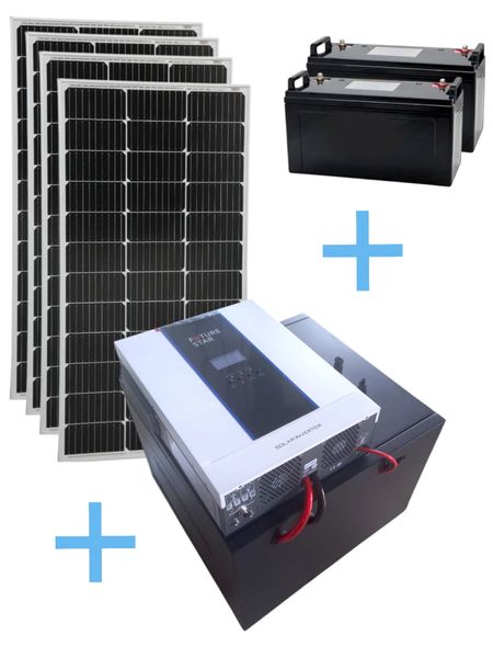 COMPLETE LITHIUM SOLAR KIT -3KW Inverter +2x LifeP04 100ah + 4x100W Panels