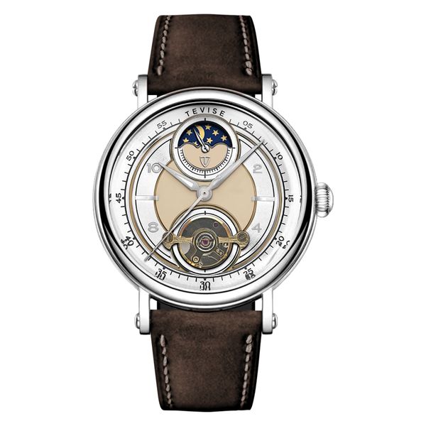 Swiss TEVISE Watch Men's Fully Automatic Mechanical Moon Phase Genuin