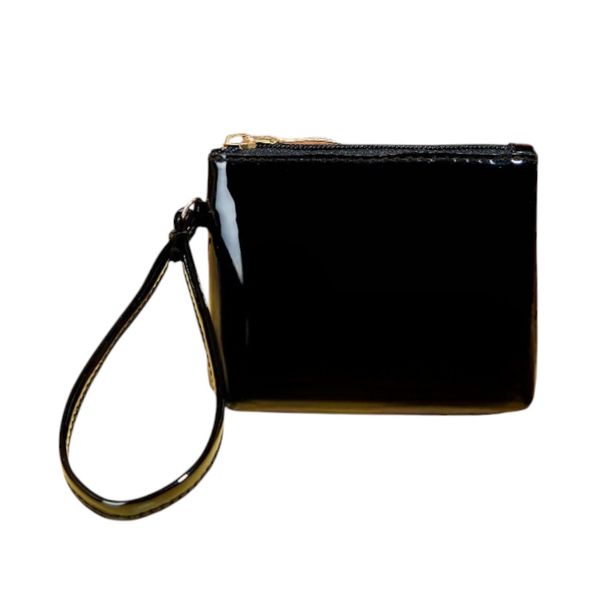 Minimalist Glossy Mini Faux Leather Coin Purse Wallet - Black
