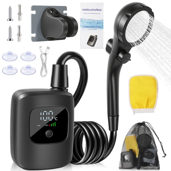 Waterproof Camping Shower Rechargeable Digital Display Electric Shower