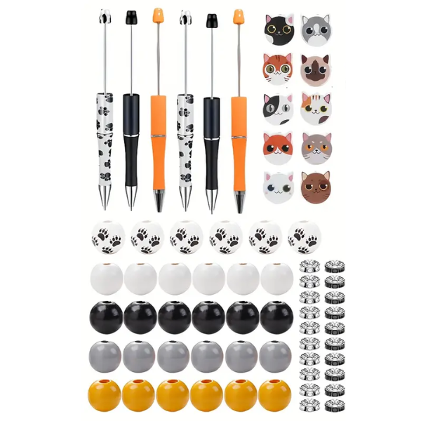 DIY Wooden Bead Pen Set - Cat Theme