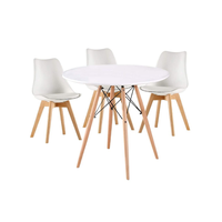 Modern Wooden Round Dining Table with 3 Set of Soft Padded Chairs Set-White