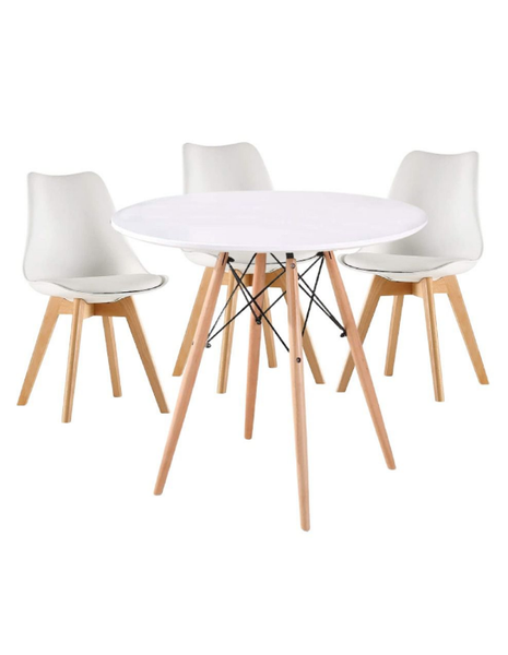 Modern Wooden Round Dining Table with 3 Set of Soft Padded Chairs Set ...