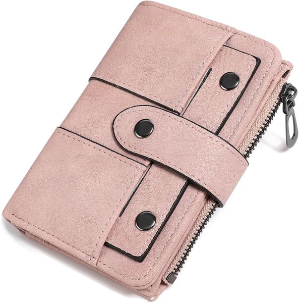 Women's Bifold Zipper Card Holder PU Leather Wallet Pink 1 piece