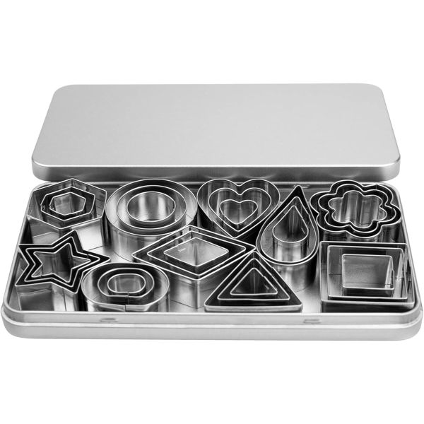 30Pcs Stainless Steel Cookie Cutter with Box Geometric Set for Biscuit Mold