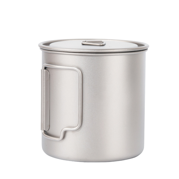 Pure Titanium Camping Cup With Lid, Foldable Handle, Portable Travel Cup