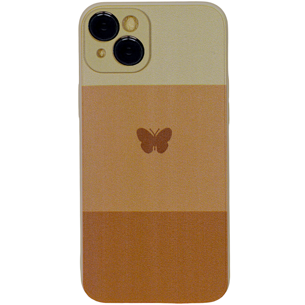 3 Tone - Brown Phone Case with Butterfly Print &amp; Pro Cam - Iphone 14 Plus