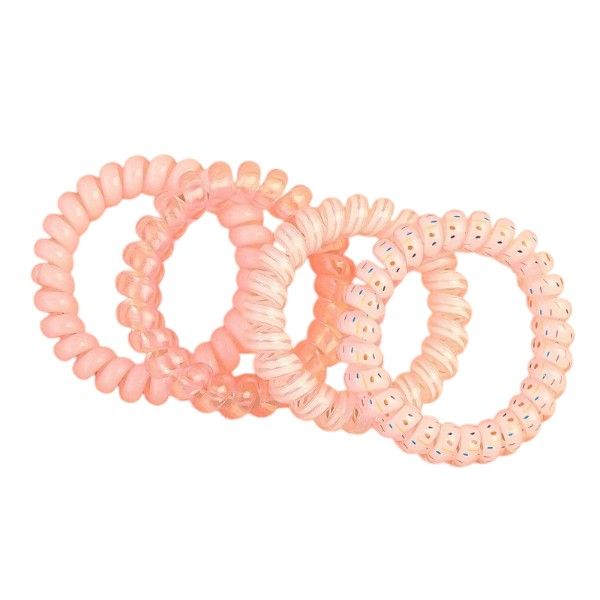 4-Pieces Spiral Hair Ties - Soft Pink &amp; Transparent