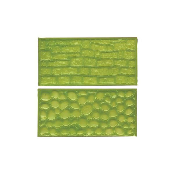 Fondant Impression Mat Set 2 Cobble Stone Wall Icing Emboss Cake Sugarcraft