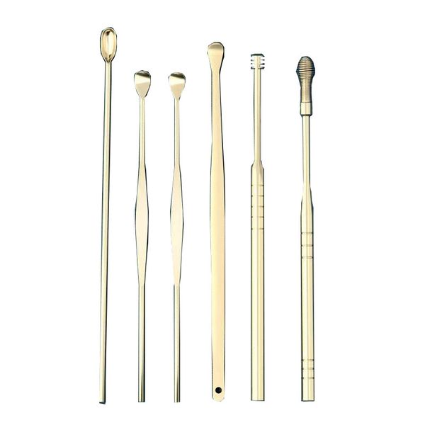 Gold Ear Pick 6-Piece Ear Cleaning Pliers Set for Home Use and Portability