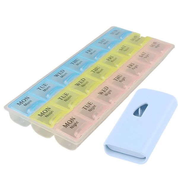7 Days,Nights &amp; Noon(21 Squares) Pill Box + Pill Cutter Combo