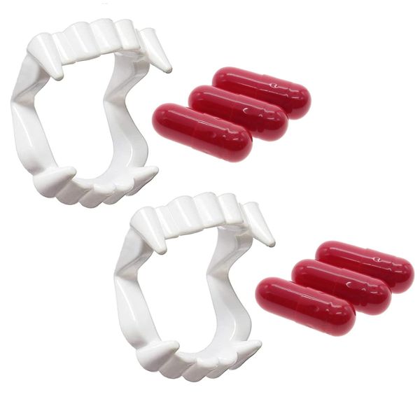 Kids Halloween Vampire Plastic Teeth &amp; Blood Capsules - Set of 2