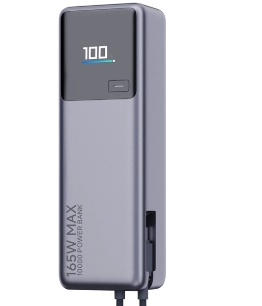 Power Boost 165W 10,000mAh Charger with Integrated Cable - Silver Finish