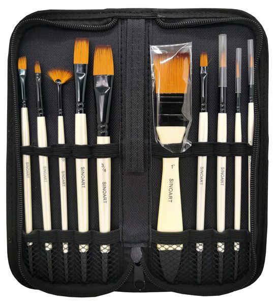 Sinoart Gold Taklon 10pc Brush Set with Zip Wallet