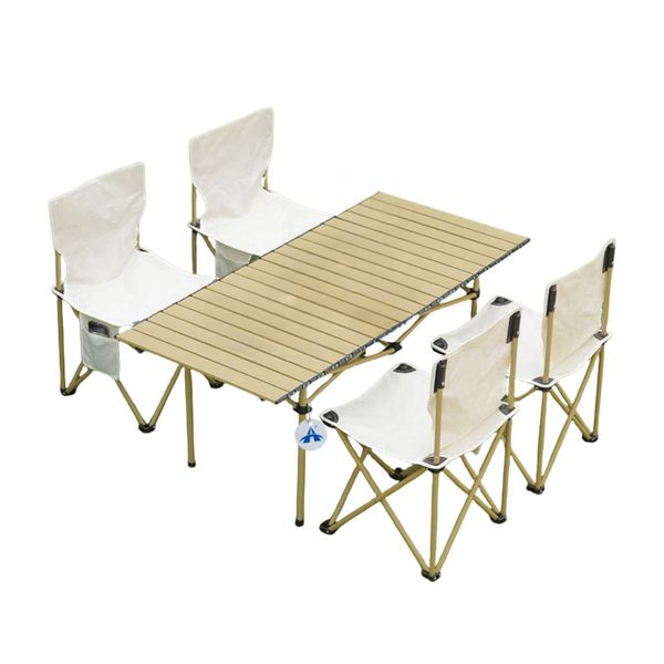 ALANES Portable Folding Camping Table with 4-Folding Chairs for Outdoor
