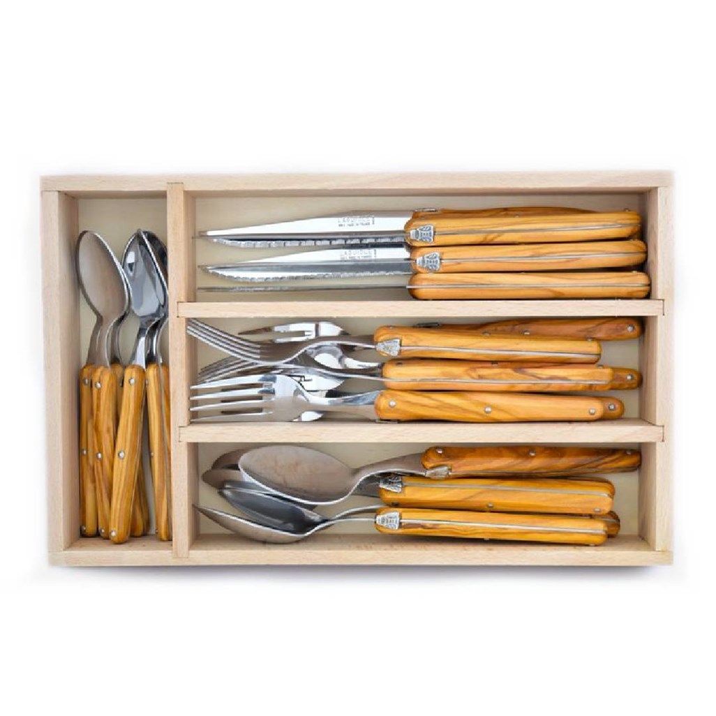 André Verdier Laguiole Cutlery Set Olive Wood 24 pc in Wooden Box Buy