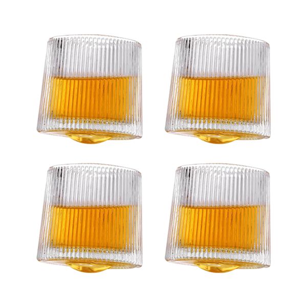 DH - Hot Selling Spinning Crystal Whiskey Glass with wooden based - 4 Piece