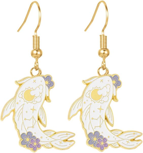 Koi Fish Earrings Enamel Chinese Style Carp Animal Fish Statement Earrings